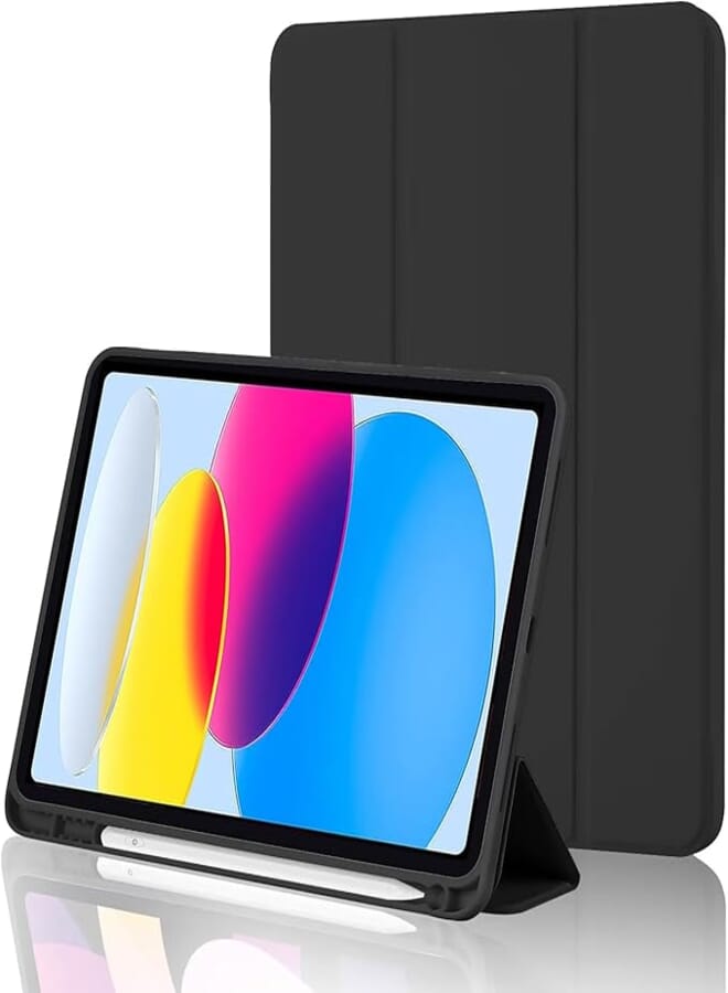 MOBISTAR Case for iPad 10th Generation Case with Pencil Holder 2022 10.9 Inch, Slim Smart Tablet Cover with Soft Flexible TPU Back, Auto Wake/Sleep iPad 10.9'' 10th Gen (Black)